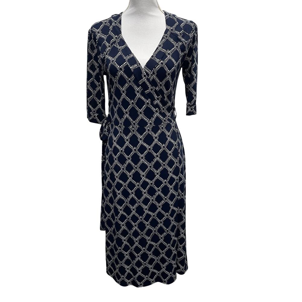 Merona Navy and White Wrap Style Dress Size Small